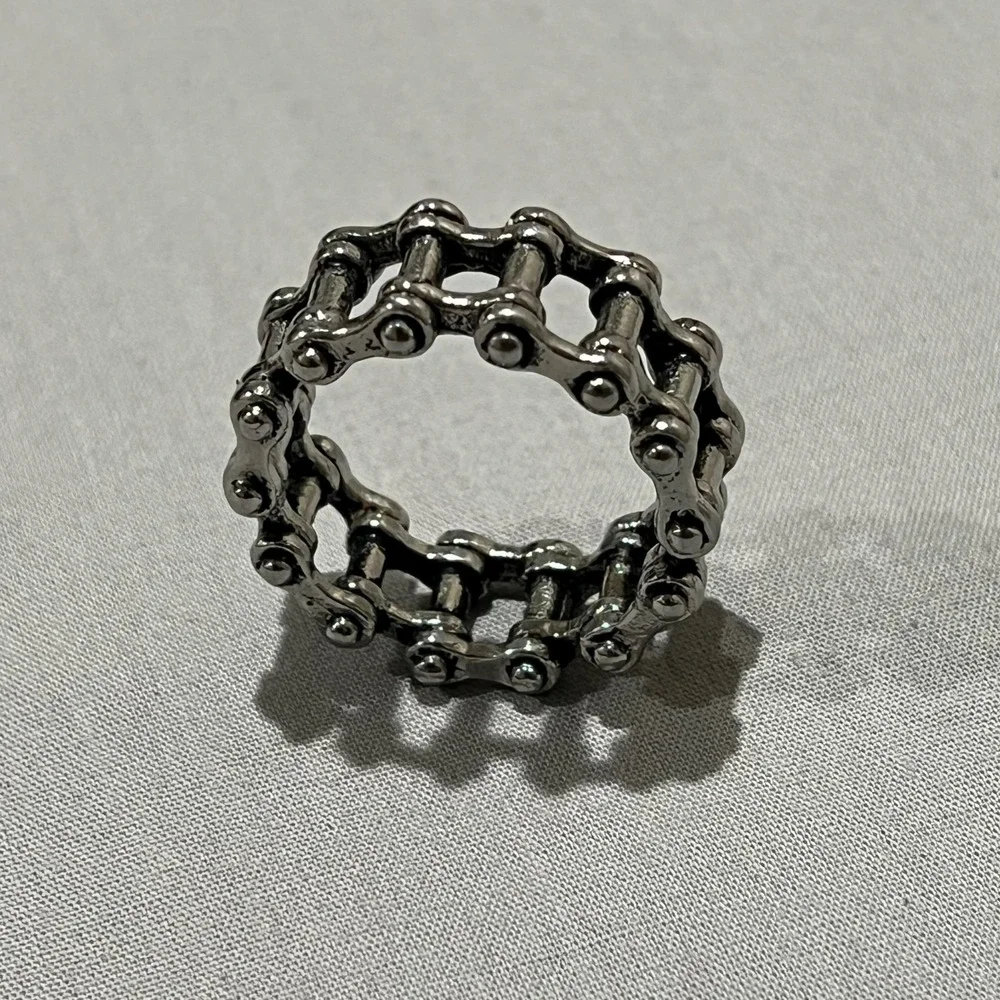 Mens Silver Tone Stainless Steel  Motorcycle Biker Chain Ring Grunge Punk